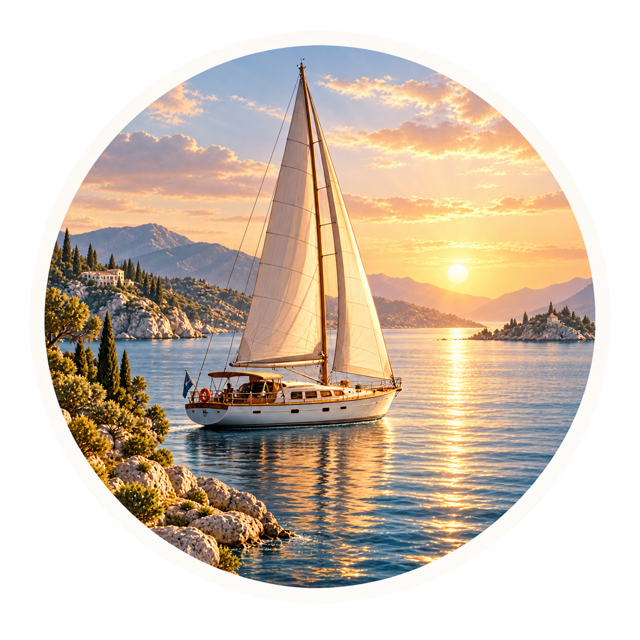 Velero navegando al atardecer